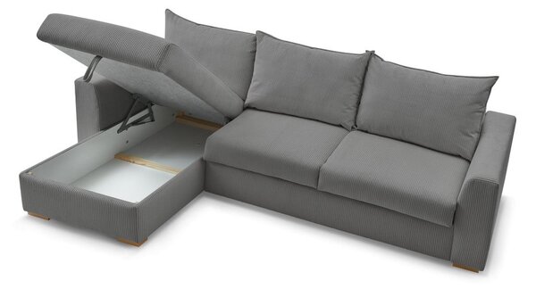 Divano angolare grigio allungabile (con composizione variabile) con rivestimento in velluto a coste Augustin – Bobochic Paris