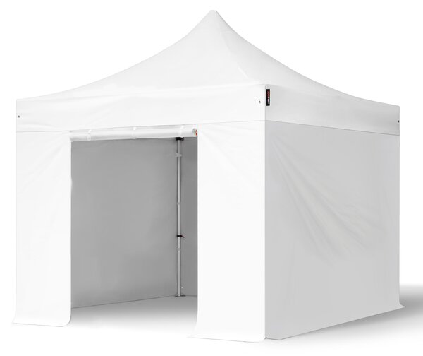 TOOLPORT 3x3m gazebo pieghevole PES con laterali, PROFESSIONAL alluminio, bianco