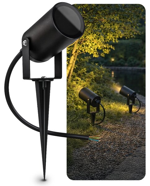 SSC-LUXon KALOA Faretto da giardino con attacco GU10 orientabile - lampada da giardino indiretta IP44 con picchetto e cavo per il collegamento diretto a 230V