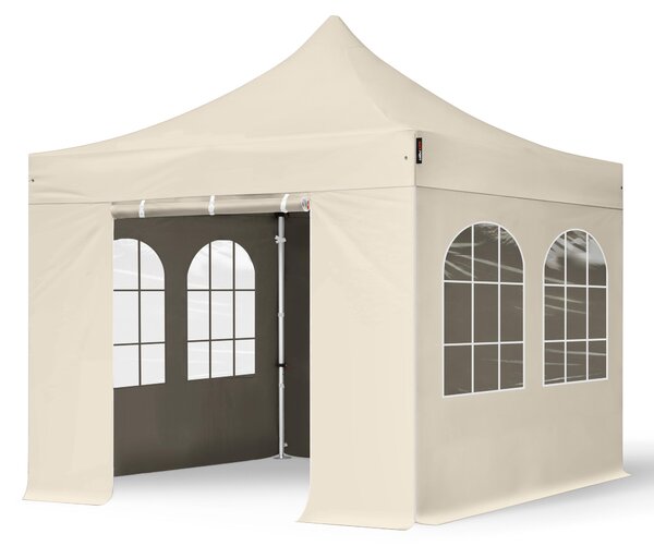 TOOLPORT 3x3m gazebo pieghevole PES con laterali (finestre), PROFESSIONAL alluminio, crema