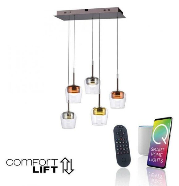 PAUL NEUHAUS Q-KON Lampada a sospensione a LED, a 5 bracci, multicolore, Smart Home, ZigBee, 2700–5000 K, codice articolo 2743-70