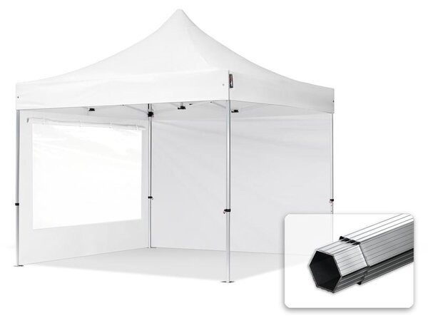 TOOLPORT 3x3m gazebo pieghevole PES con laterali (panoramiche), PROFESSIONAL alluminio, bianco