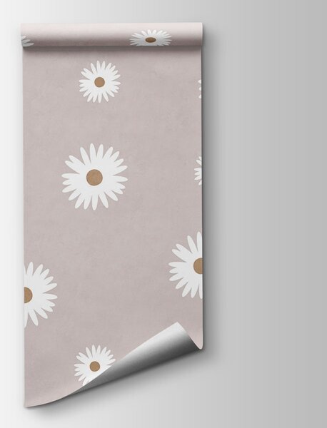 Carta da parati Fiori bianchi su sfondo grigio, Carta da parati Floreale, Carta da parati popolare, t00806 - Tapeko.it