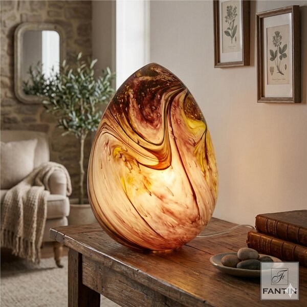 LAMPADA VETRO SFERA In Vetro a Uovo MARMOREO CM. �21xh 29 cm con filo colore Marmoreo in scatola regalo