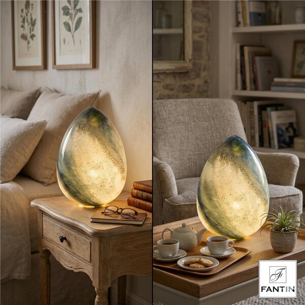 LAMPADA VETRO A UOVO BIG In Vetro Turchese Diametro �24,5x h 34,5 cm con filo colore Turchese in scatola regalo
