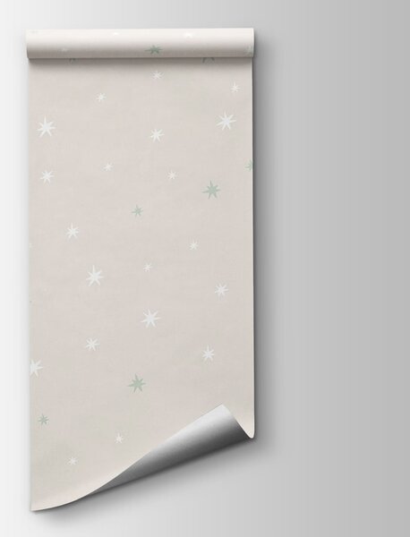 Carta da parati Stelle bianche e verdi su sfondo bianco, Carta da parati Moderno, Carta da parati popolare, t00808v2 - Tapeko.it