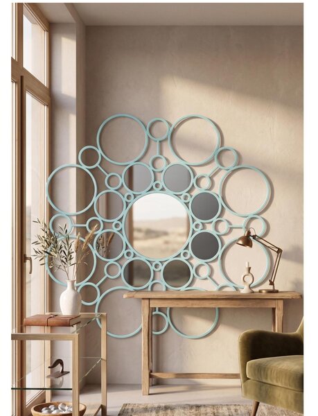 Specchio da muro designer Marta Laudani FLORET � cerchi concentrici in ferro verniciato Diametro 62 cm peso 5 kg colore pastel torquoise