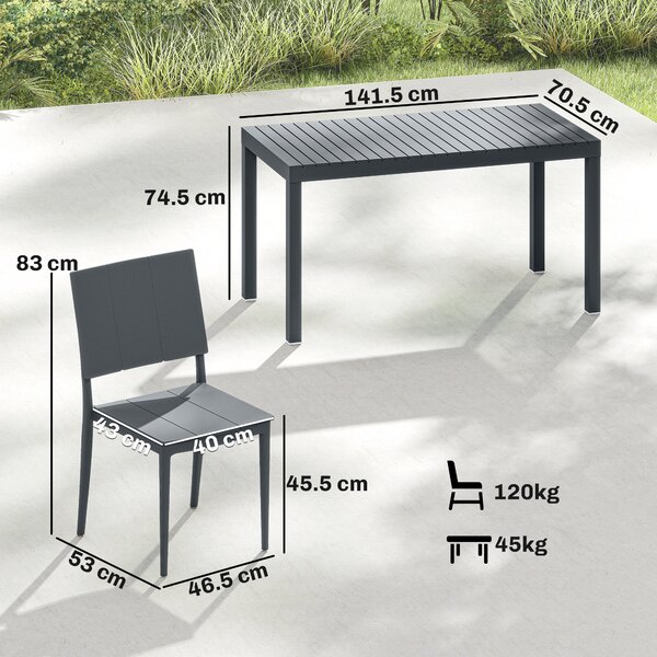 Outsunny Set Mobili da Giardino 5 pezzi, Tavolo Lungo con 4 Sedie Impilabili, Design a Lamelle, per 4 Persone, Grigio Scuro | Aosom Italy