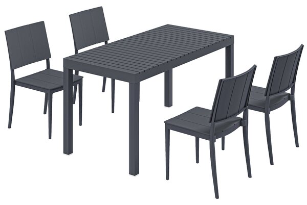 Outsunny Set Mobili da Giardino 5 pezzi, Tavolo Lungo con 4 Sedie Impilabili, Design a Lamelle, per 4 Persone, Grigio Scuro | Aosom Italy
