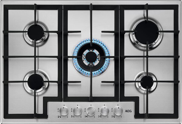 Aeg HGB75400SM Piano Cottura 5 Fuochi a Gas 75 cm (1 Bruciatore Wok) colore Inox