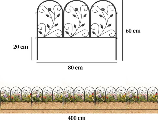 Outsunny Recinzione da Giardino in Metallo 80x60 cm, Set Griglia Decorativa con Piede per Giardino e Aiuole, Nero | Aosom Italy