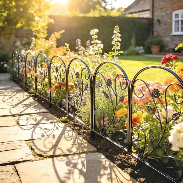 Outsunny Recinzione da Giardino in Metallo 80x60 cm, Set Griglia Decorativa con Piede per Giardino e Aiuole, Nero | Aosom Italy