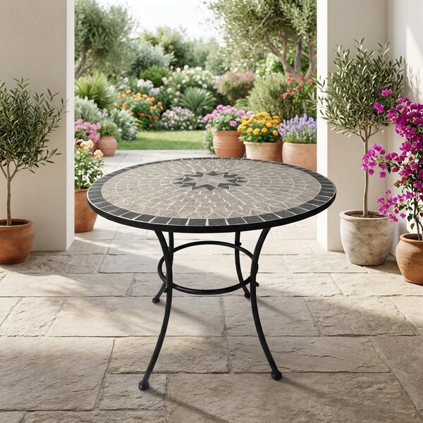 LIF OUTLET - Tavolo da Giardino Rotondo in Metallo con Decoro Dimensioni 60x70 cm colore Nero - Aurora