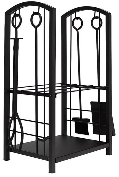 Verk 27138 Cesto per legna e attrezzi da camino 30x40x74 cm nero