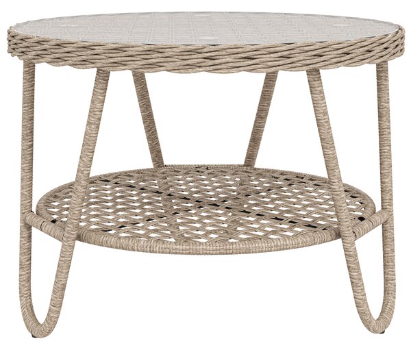 Outsunny Tavolino in Rattan PE a 2 Piani, Tavolino da Caffè con Ripiano Vetro e Piedini Regolabili, 65x65x50 cm, Giallo | Aosom Italy