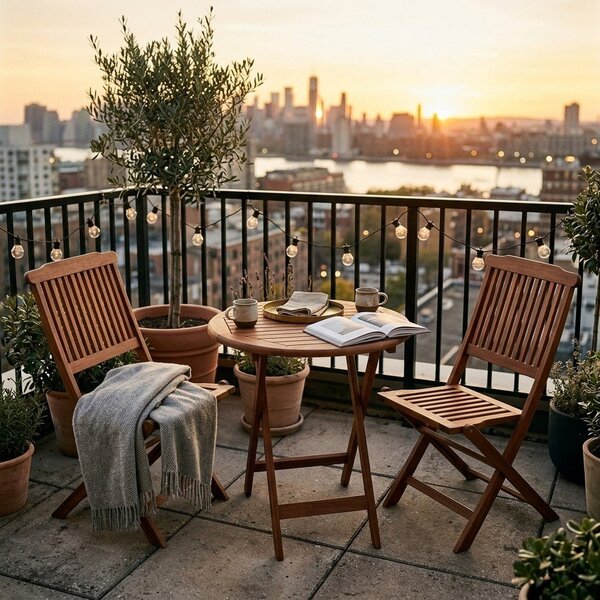 Set di 2 sedie da balcone e tavolo in legno di eucalipto Praga - Garden Pleasure