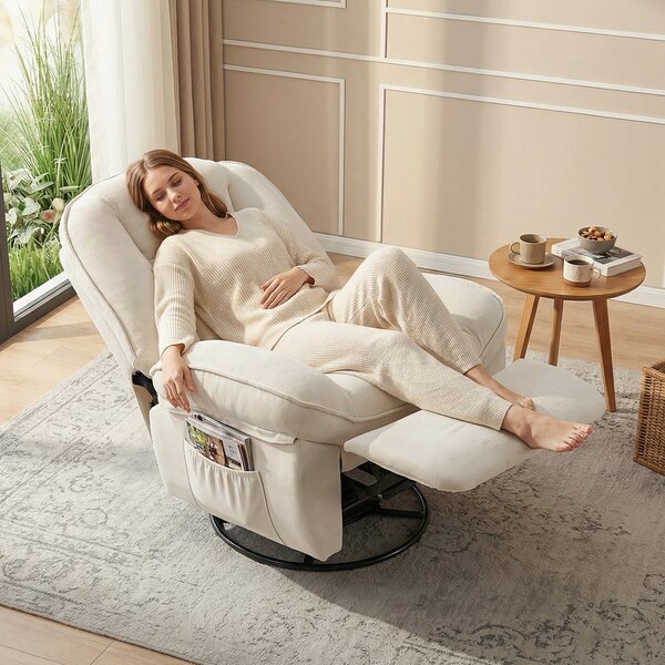 HOMCOM Poltrona Relax Reclinabile, a Dondolo Girevole, con Seduta Profonda e Schienale Spesso, Bianco Crema | Aosom Italy