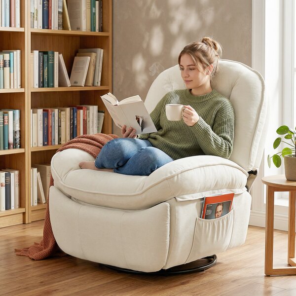 HOMCOM Poltrona Relax Reclinabile, a Dondolo Girevole, con Seduta Profonda e Schienale Spesso, Bianco Crema | Aosom Italy