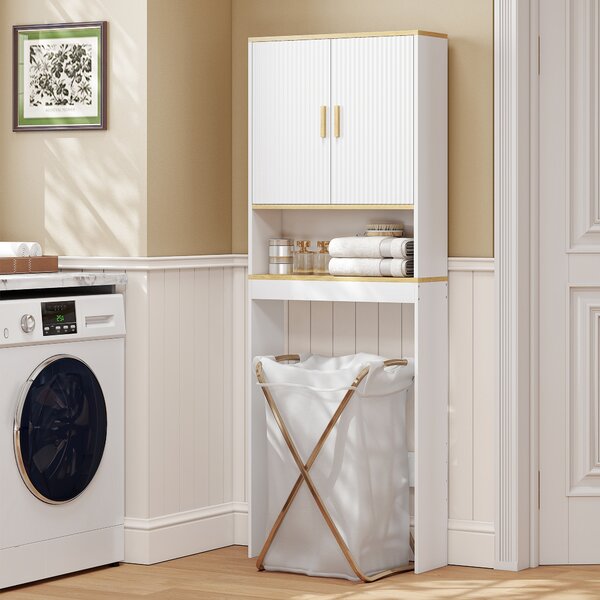 HOMCOM Scaffale da Bagno sopra il WC a 3 Livelli con Ripiano Aperto, 2 Ante e Ripiano Regolabile, 64x20x170,5 cm, Bianco | Aosom Italy
