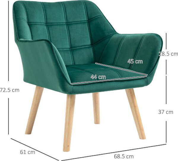 DecHome Poltrona Stile Scandinavo in Velluto Dimensioni 68,5x61x72,5 colore Verde