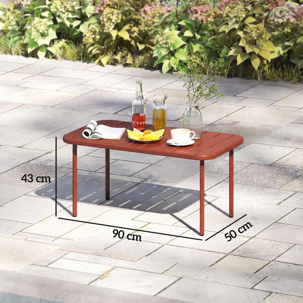 Outsunny Tavolino da Giardino in Acciaio Zincato con Piano a Doghe, Tavolino Rettangolare dagli Angoli Arrotondati, 90x50x43 cm, Rosso | Aosom Italy