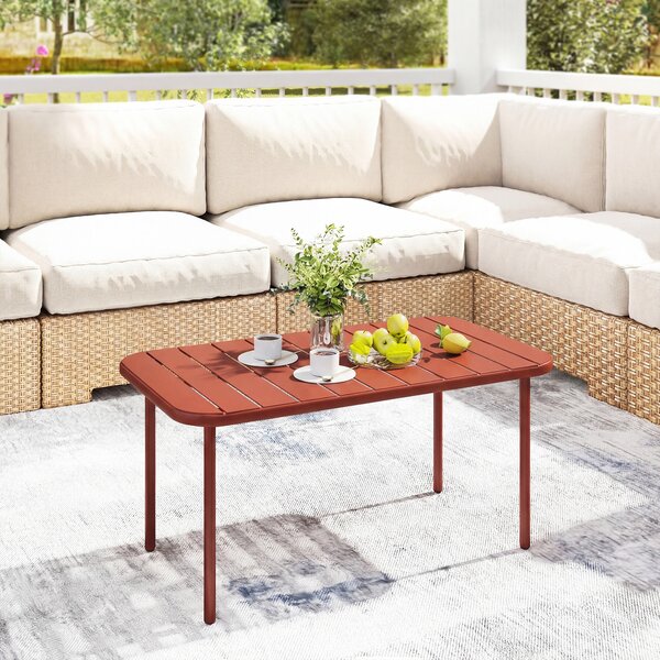 Outsunny Tavolino da Giardino in Acciaio Zincato con Piano a Doghe, Tavolino Rettangolare dagli Angoli Arrotondati, 90x50x43 cm, Rosso | Aosom Italy