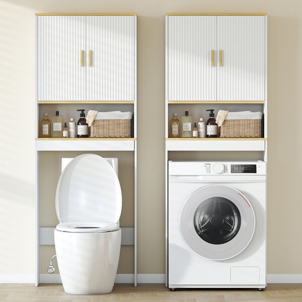 HOMCOM Scaffale da Bagno sopra il WC a 3 Livelli con Ripiano Aperto, 2 Ante e Ripiano Regolabile, 64x20x170,5 cm, Bianco | Aosom Italy