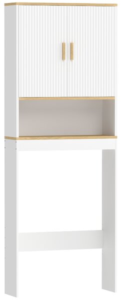 HOMCOM Scaffale da Bagno sopra il WC a 3 Livelli con Ripiano Aperto, 2 Ante e Ripiano Regolabile, 64x20x170,5 cm, Bianco | Aosom Italy
