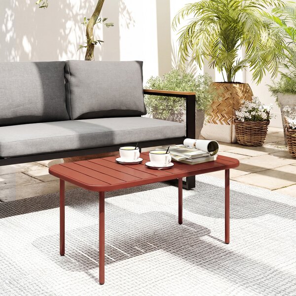 Outsunny Tavolino da Giardino in Acciaio Zincato con Piano a Doghe, Tavolino Rettangolare dagli Angoli Arrotondati, 90x50x43 cm, Rosso | Aosom Italy