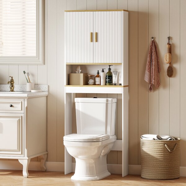 HOMCOM Scaffale da Bagno sopra il WC a 3 Livelli con Ripiano Aperto, 2 Ante e Ripiano Regolabile, 64x20x170,5 cm, Bianco | Aosom Italy