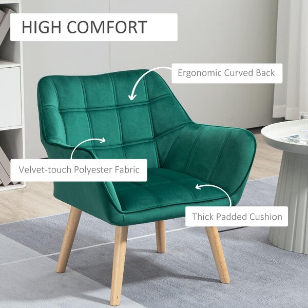 DecHome Poltrona Stile Scandinavo in Velluto Dimensioni 68,5x61x72,5 colore Verde