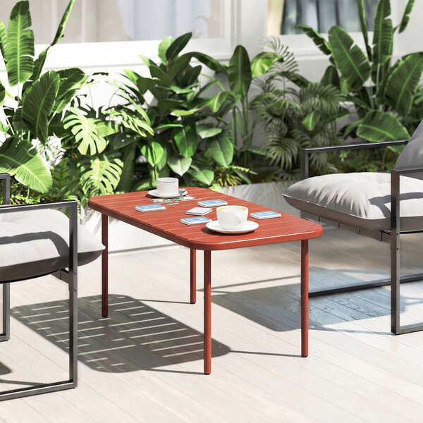 Outsunny Tavolino da Giardino in Acciaio Zincato con Piano a Doghe, Tavolino Rettangolare dagli Angoli Arrotondati, 90x50x43 cm, Rosso | Aosom Italy