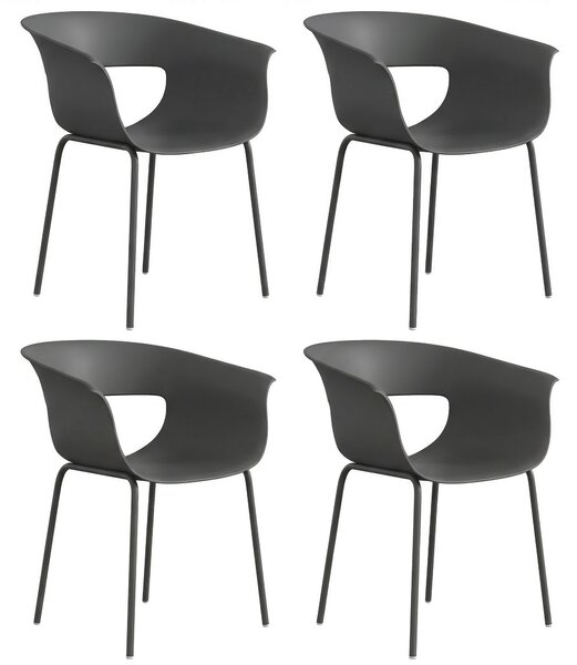 Outsunny Set 4 Sedie da Esterno Moderne con Schienale Traforato, in Metallo e Poliestere, 61x51x74 cm, Grigio Scuro | Aosom Italy