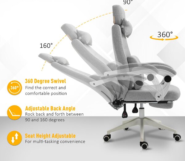 Icon Space Sedia Ergonomica con Ruote e Braccioli Reclinabile con Poggiapiedi e Poggiatesta in Tessuto colore Grigio