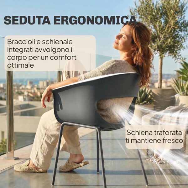 Outsunny Set 4 Sedie da Esterno Moderne con Schienale Traforato, in Metallo e Poliestere, 61x51x74 cm, Grigio Scuro | Aosom Italy