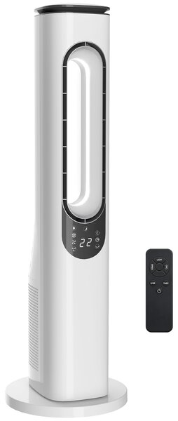 HOMCOM Ventilatore a Torre senza Pale con Luci LED, Telecomando, 3 Melocità, 3 Modalità e Timer 15h, Oscillazione 50°, Bianco | Aosom Italy
