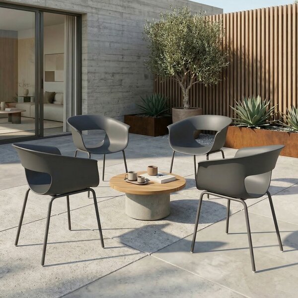 Outsunny Set 4 Sedie da Esterno Moderne con Schienale Traforato, in Metallo e Poliestere, 61x51x74 cm, Grigio Scuro | Aosom Italy
