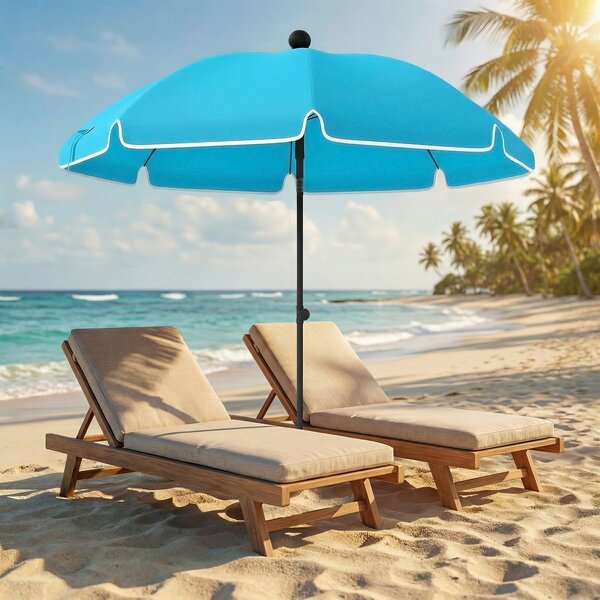 Outsunny Ombrellone da Spiaggia Ø150 cm Idrorepellente e Pieghevole, Inclinazione Regolabile, con Ancoraggio per Sabbia e Borsa per il Trasporto, Blu | Aosom Italy