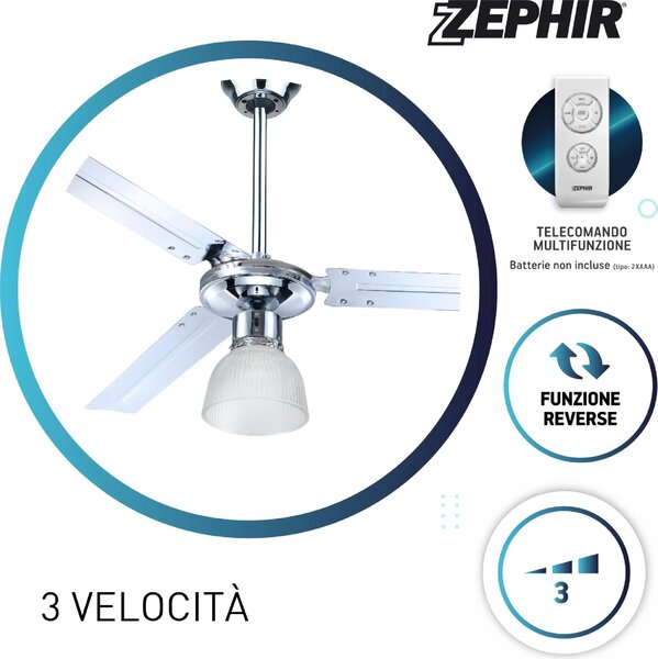Zephir Ventilatore da Soffitto con Luce e Telecomando 3 Pale 120 cm Lampadario 3 Velocit - ZFR3121X