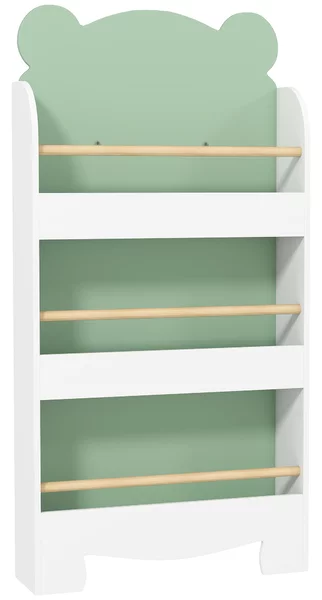 AIYAPLAY Libreria per Bambini con 3 Ripiani a Tema Orso, per Libri e Giocattoli, 55x15x110 cm, Verde | Aosom Italy