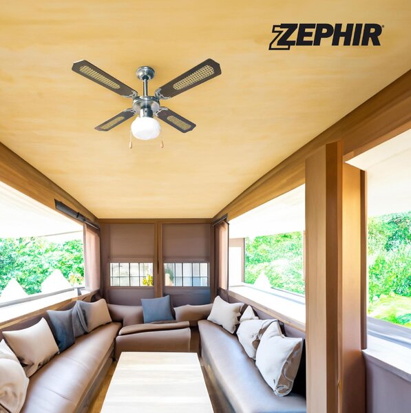 Zephir Ventilatore da Soffitto con Luce 4 Pale 107 cm Lampadario 3 Velocit colore Marrone - ZFS9107M