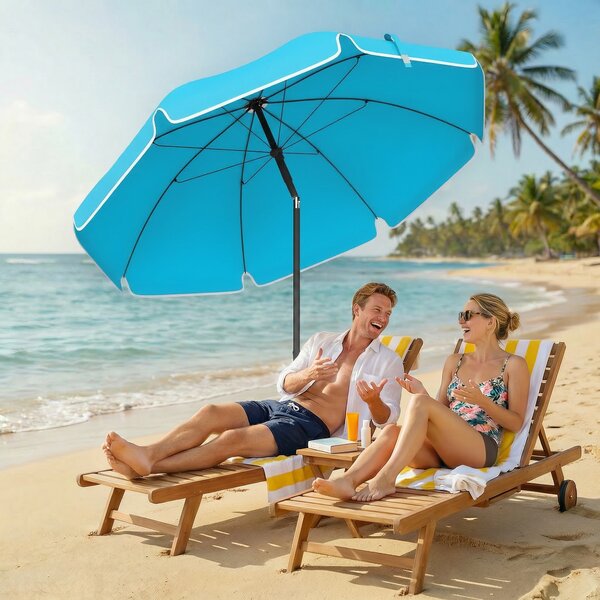 Outsunny Ombrellone da Spiaggia Ø150 cm Idrorepellente e Pieghevole, Inclinazione Regolabile, con Ancoraggio per Sabbia e Borsa per il Trasporto, Blu | Aosom Italy