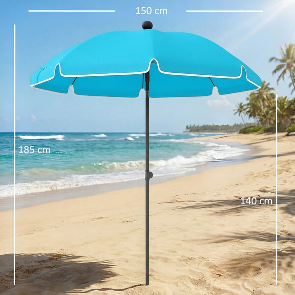 Outsunny Ombrellone da Spiaggia Ø150 cm Idrorepellente e Pieghevole, Inclinazione Regolabile, con Ancoraggio per Sabbia e Borsa per il Trasporto, Blu | Aosom Italy