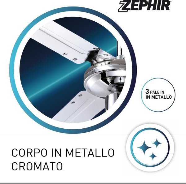 Zephir Ventilatore da Soffitto con Luce e Telecomando 3 Pale 120 cm Lampadario 3 Velocit - ZFR3121X