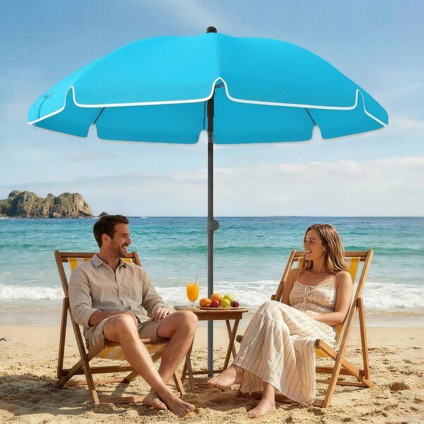 Outsunny Ombrellone da Spiaggia Ø150 cm Idrorepellente e Pieghevole, Inclinazione Regolabile, con Ancoraggio per Sabbia e Borsa per il Trasporto, Blu | Aosom Italy
