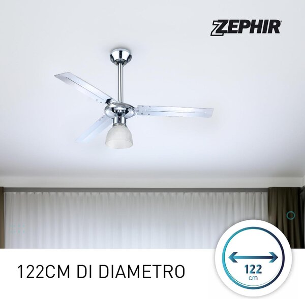 Zephir Ventilatore da Soffitto con Luce e Telecomando 3 Pale 120 cm Lampadario 3 Velocit - ZFR3121X