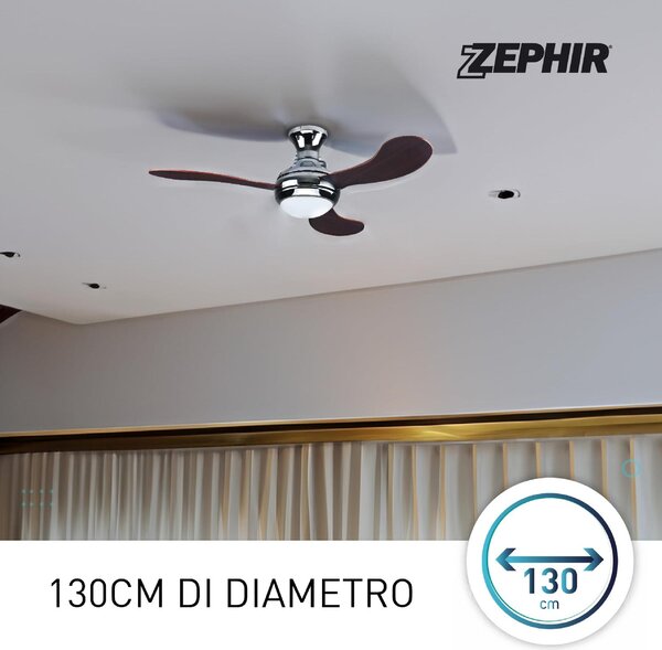 Zephir Ventilatore da Soffitto con Luce e Telecomando 3 Pale 132 cm colore Legno - ZFR3132M