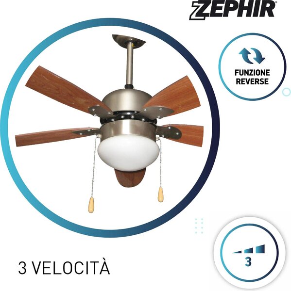 Zephir Ventilatore da Soffitto con Luce Lampadario Ventilatore 5 Pale Diametro 124 cm 3 Velocit - ZFS9110M