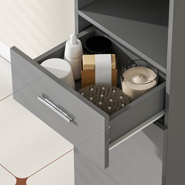 Kleankin Armadietto da Bagno, Comò da Bagno con Ripiani Regolabili e Cassetto, 30x30x180 cm, Grigio | Aosom Italy