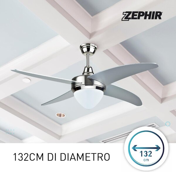 Zephir Ventilatore da Soffitto con Telecomando con Luce Lampadario Ventilatore 4 Pale Diametro 122 cm colore Argento - ZFR4121S